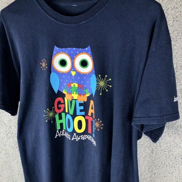 Autism Awareness Shirt Adult Size Large Navy Blue Owl Unisex Top - Picture 4 of 6
